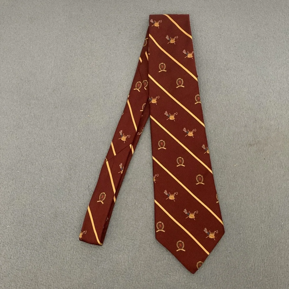 Tommy Hilfiger Maroon w/Gold Striped Fly Fishing Supplies & Logo Men's Silk Tie